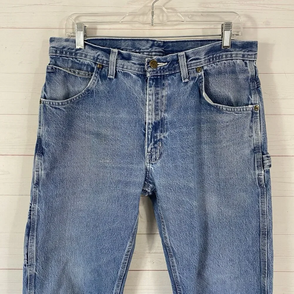 Vtg Key Mens Carpenter Jeans Size 33 Blue 100% Cotton Pockets Straight Leg 32x30